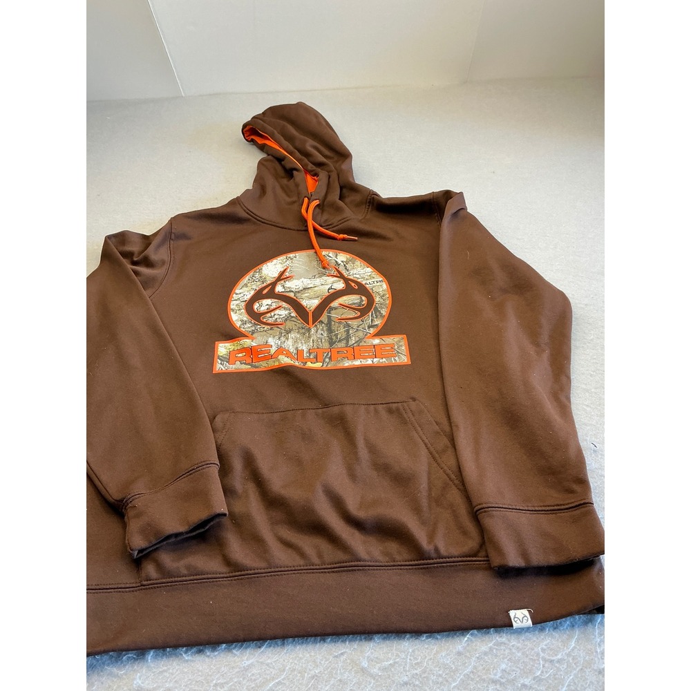 Realtree Hoodie Brown Orange Camo Logo Performance Sweatshirt Mens Size M